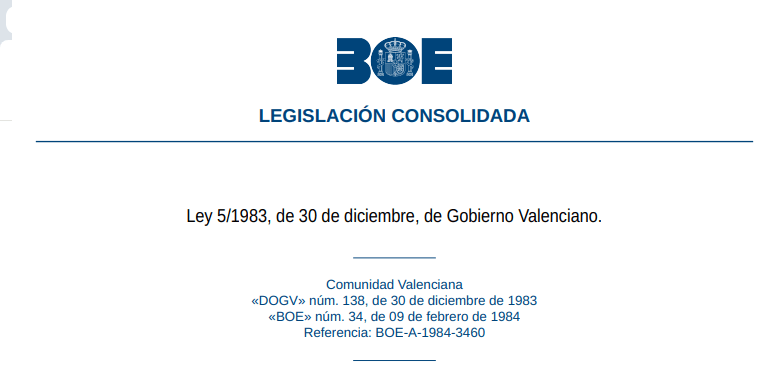 Test de la Ley 5/1983, de 30 de diciembre, del Consell